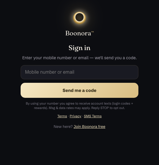 Sign in to your rewards: enter your mobile number and receive a one-time code